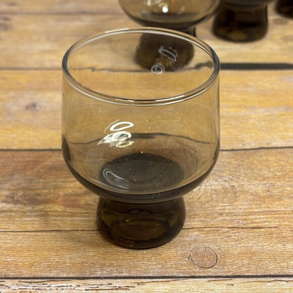 Vintage Crown Crystal Kaaru “Regis” Smokey Quartz Footed Spirit Glasses Set of 6 - Picture 5 of 8